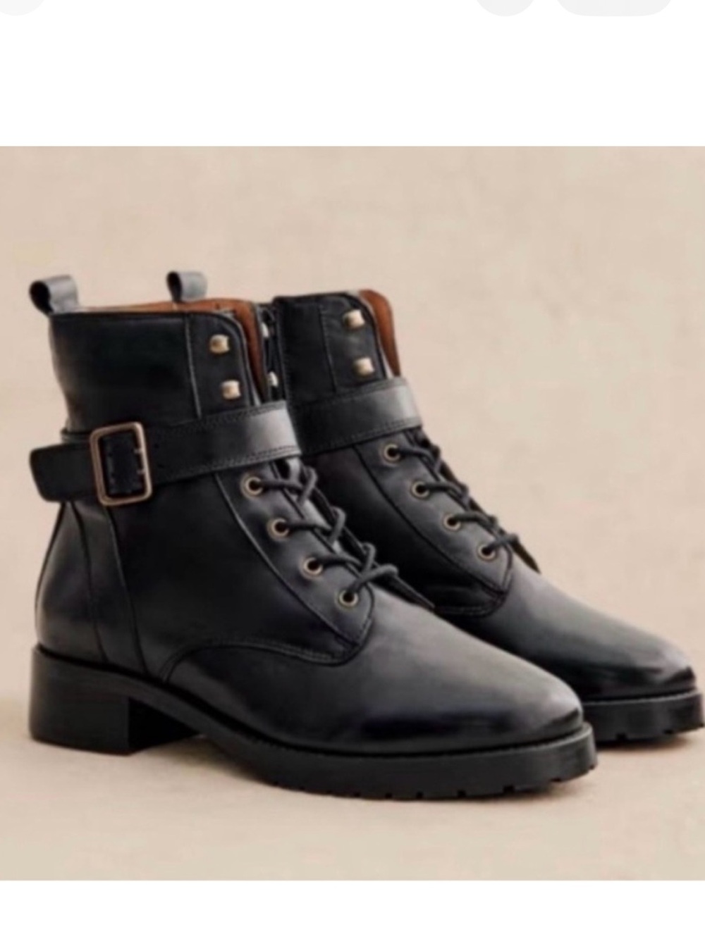 Sezane Dana Buckle Lace-Up Ankle Boots